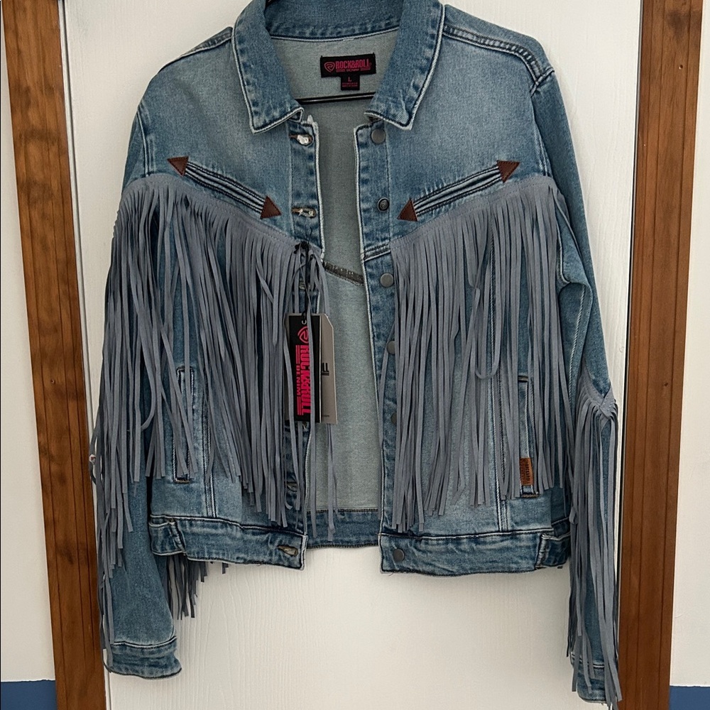 NWTs Rock & Roll Denim fringe jacket